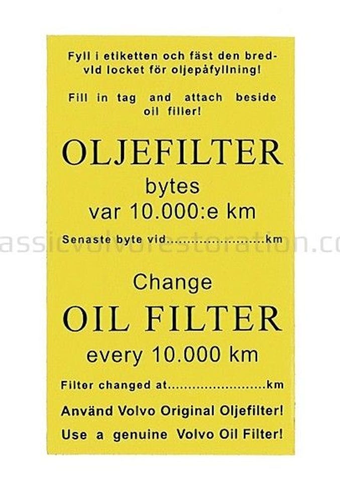 Öljynsuodattimen huoltotarra — bild 2 av 2